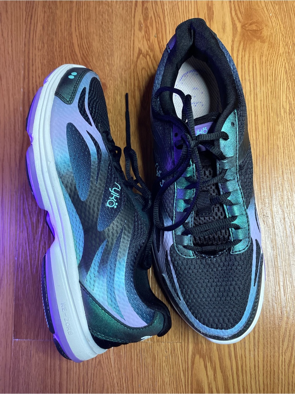 Ryka Women's Black with Teal and Purple Gradient Athletic Sneakers